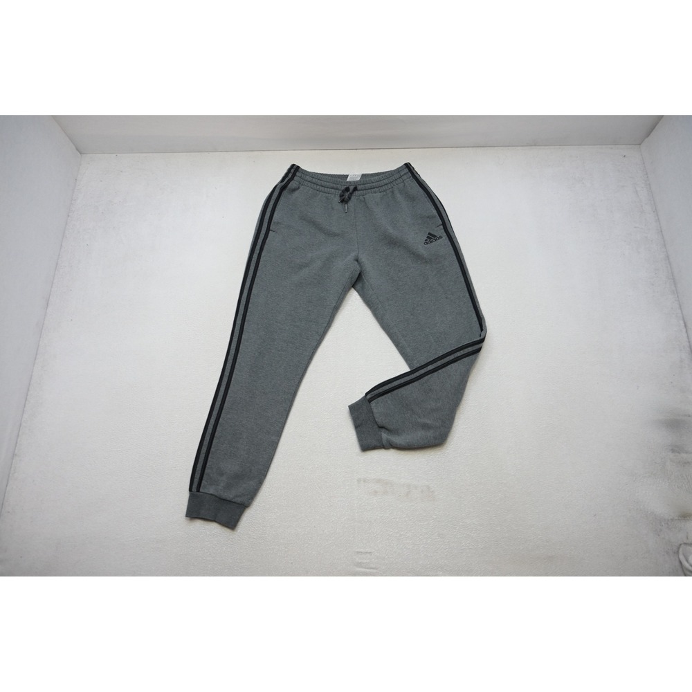 Adidas Joggers Mens Medium Grey 3 Stripe Fleece Tapered Sweatpants Cotton Blend